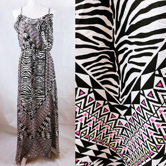 ASOS Influence Black Zebra Long Maxi Dress - Picture 1 of 8